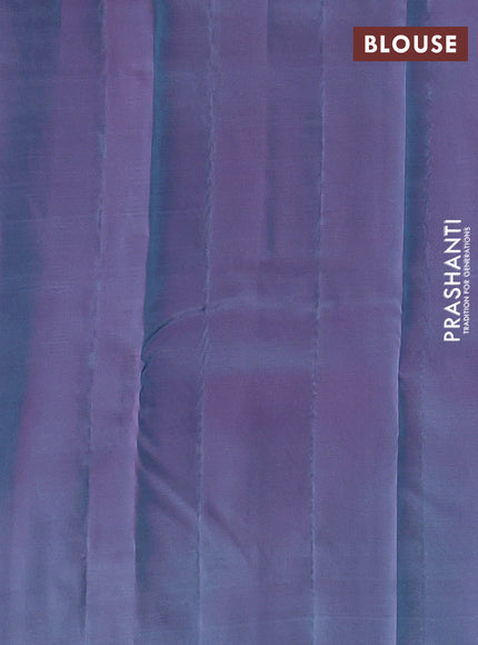 Kanchipuram silk saree teal blue and dual shade of purple with allover zari woven buttas and long zari woven border