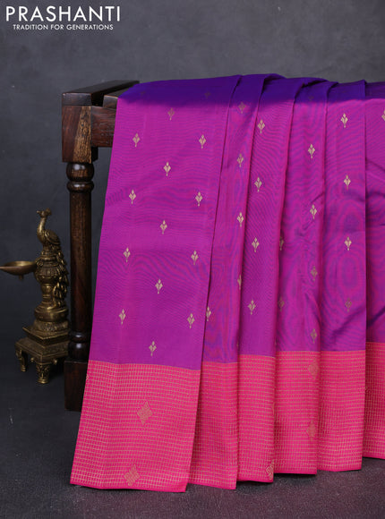 Kanchipuram silk saree purple and pink with allover zari woven buttas and long zari woven border