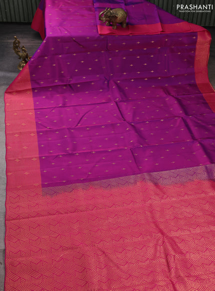 Kanchipuram silk saree purple and pink with allover zari woven buttas and long zari woven border
