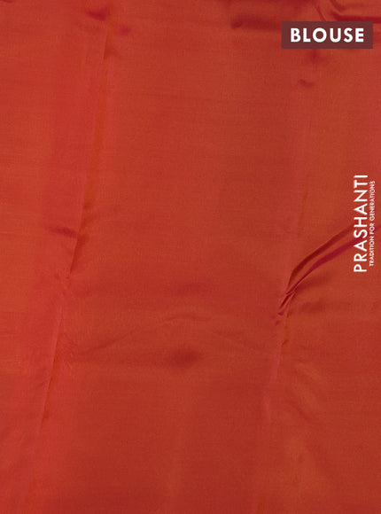Kanchipuram silk saree mustard yellow and dual shade of pink with allover zari woven buttas and long zari woven border