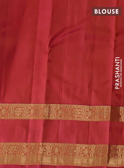 Kanchipuram silk saree mustard yellow and dual shade of pink with allover zari woven buttas and rettapet zari woven border