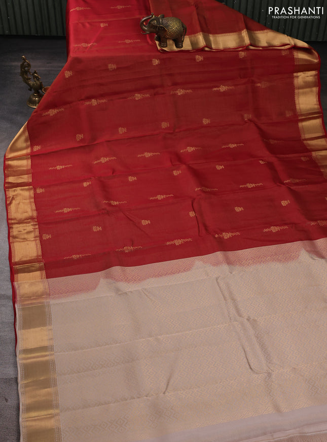 Kanchipuram silk saree maroon and beige with allover vairosi pattern & zari buttas and rich zari woven border