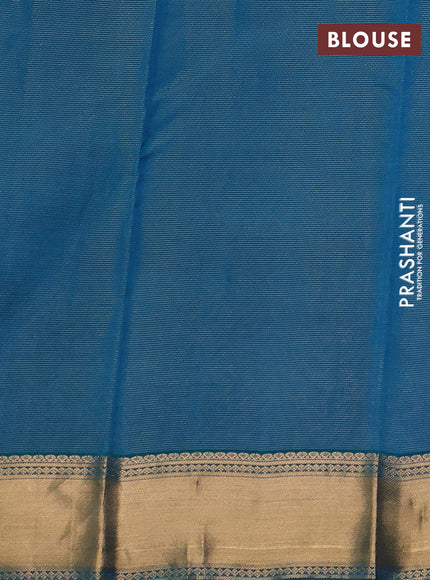 Kanchipuram silk saree peach and peacock green with allover vairosi pattern & zari buttas and rich zari woven border