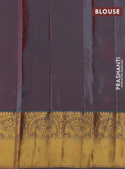 Kanchipuram silk saree red and teal green with zari woven buttas and rich zari woven border