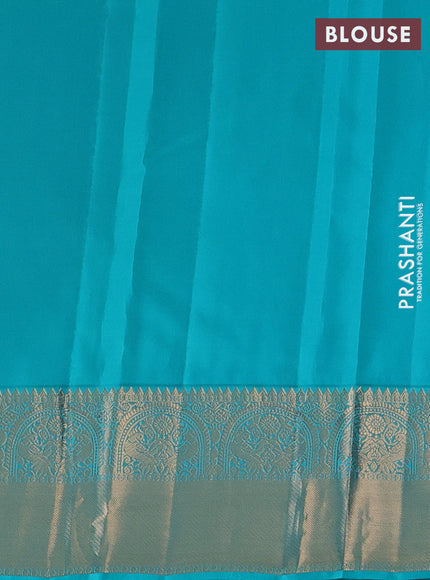 Kanchipuram silk saree deep maroon and dual shade of teal green with zari woven buttas and long rich zari woven border