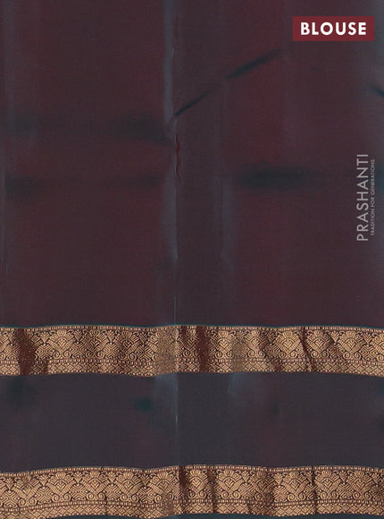 Kanchipuram silk saree maroon and dual shade of teal green with allover zari woven stripes & buttas and rettapet zari woven border