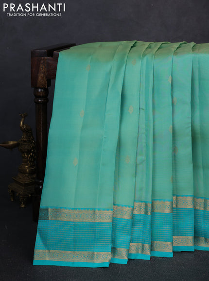 Kanchipuram silk saree dual shade of teal green and teal green with zari woven buttas and long zari woven border