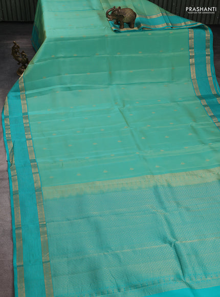 Kanchipuram silk saree dual shade of teal green and teal green with zari woven buttas and long zari woven border