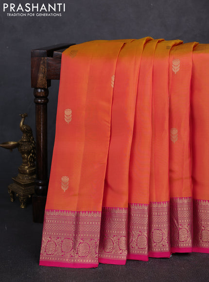 Kanchipuram silk saree sunset orange and pink with zari woven buttas and long zari woven border