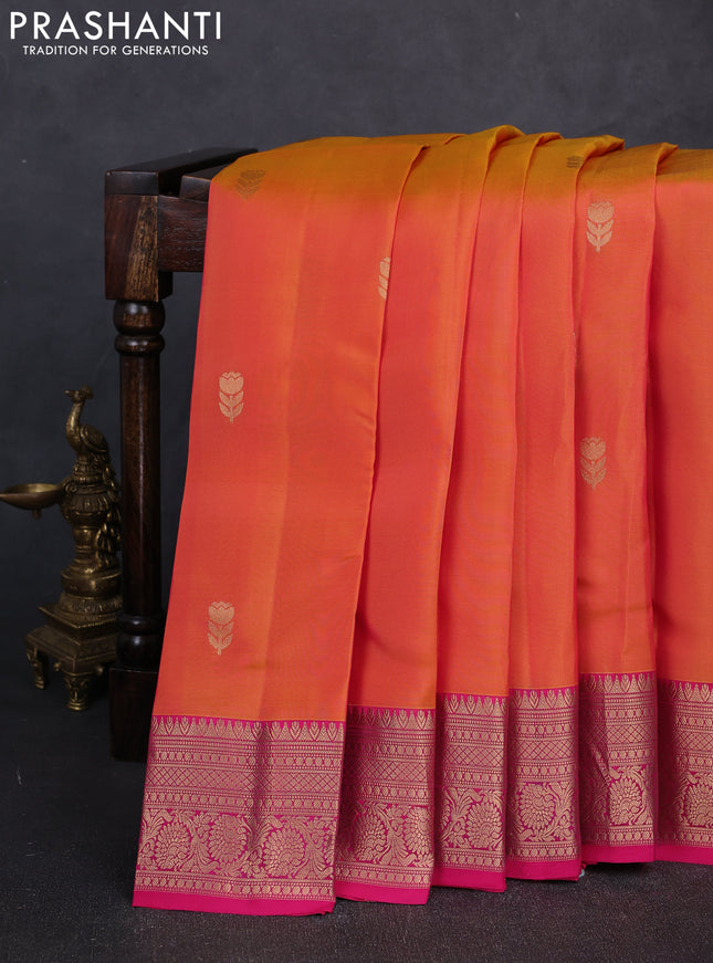 Kanchipuram silk saree sunset orange and pink with zari woven buttas and long zari woven border