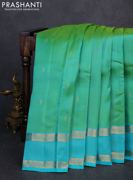 Kanchipuram silk saree teal green and teal blue with zari woven buttas and long zari woven border