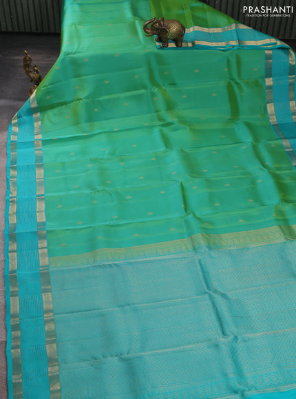 Kanchipuram silk saree teal green and teal blue with zari woven buttas and long zari woven border