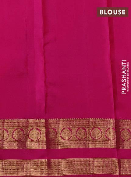 Kanchipuram silk saree sunset orange and pink with allover zari woven geometric buttas and rettapet zari woven border