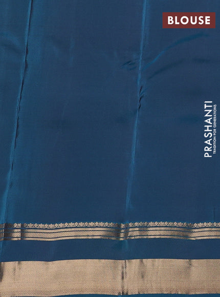 Kanchipuram silk saree coffee brown and peacock green with allover zari woven stripes & buttas and long rich zari woven border