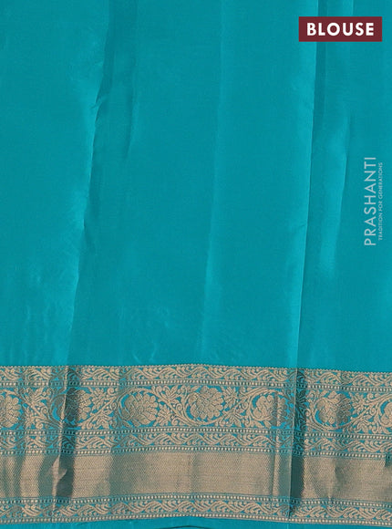 Kanchipuram silk saree teal green and teal blue with allover zari woven buttas and long zari woven border