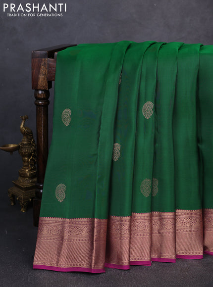 Kanchipuram silk saree green and magenta pink with paisley zari woven buttas and zari woven border