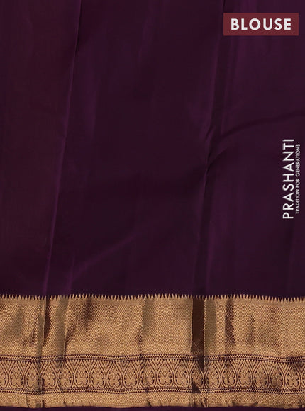Kanchipuram silk saree mehendi green and deep purple with allover zari weaves & buttas and long zari woven border