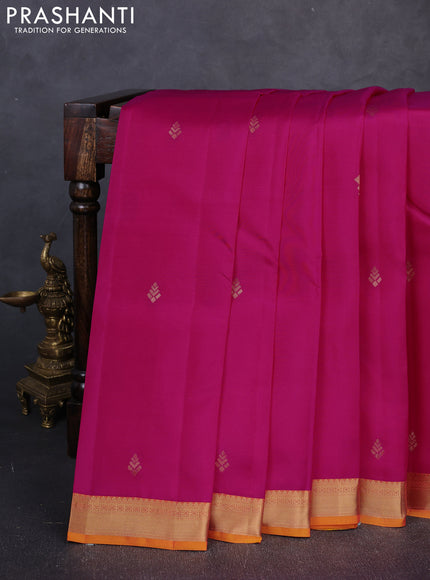 Kanchipuram silk saree pink and mustard yellow with zari woven buttas and small zari woven border