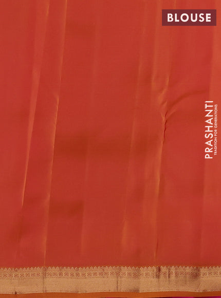 Kanchipuram silk saree pink and mustard yellow with zari woven buttas and small zari woven border