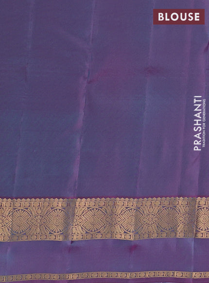 Kanchipuram silk saree teal blue and dual shade of purple with allover zari woven buttas and zari woven simple border