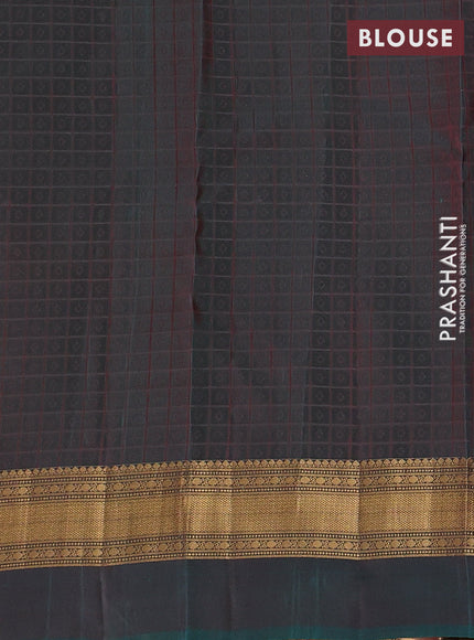 Kanchipuram silk saree maroon and dual shade of teal green with allover zari woven thousand buttas and zari woven simple border