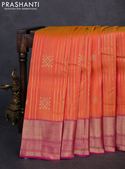 Kanchipuram silk saree sunset orange and pink with allover zari weaves & buttas and long zari woven border