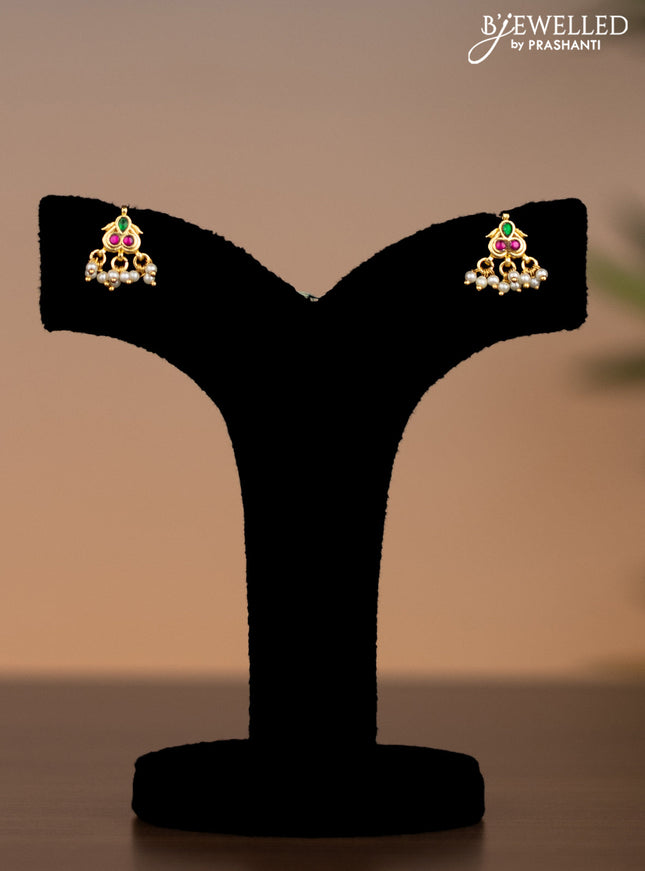 Invisible chain with kemp pachi kundan stones and pearl hangings