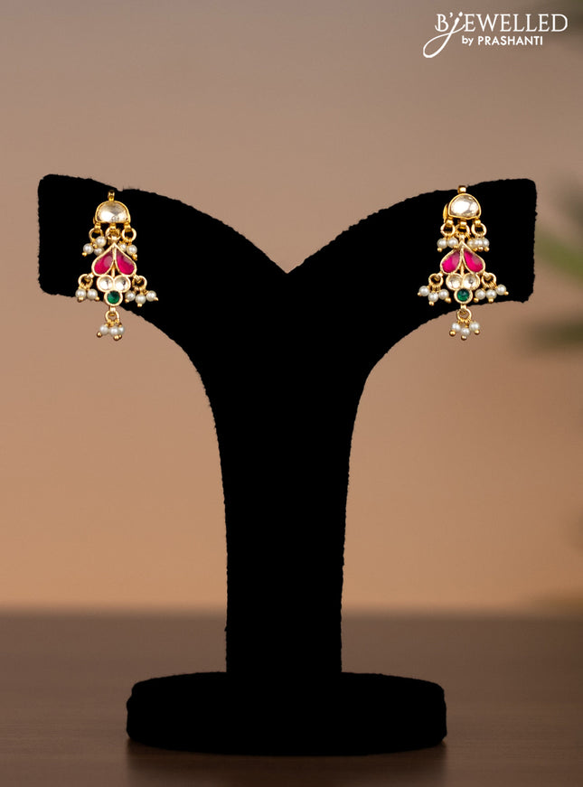 Invisible chain with kemp pachi kundan stones and pearl hangings