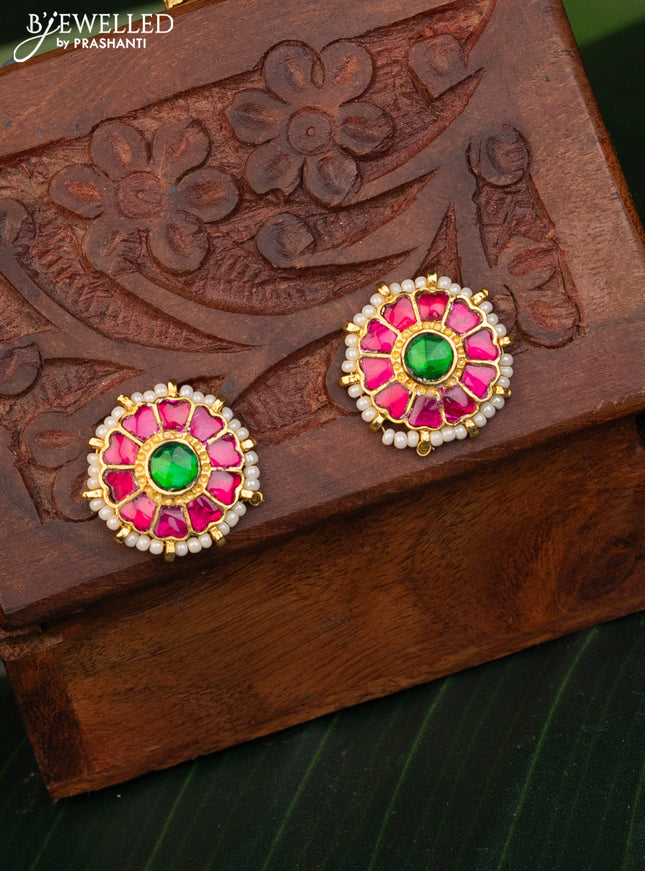 Antique earrings with kemp pachi kundan stones and pearls