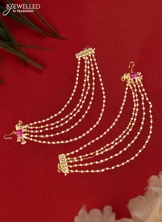 Antique mattal elephant design with pink pachi kundan stones