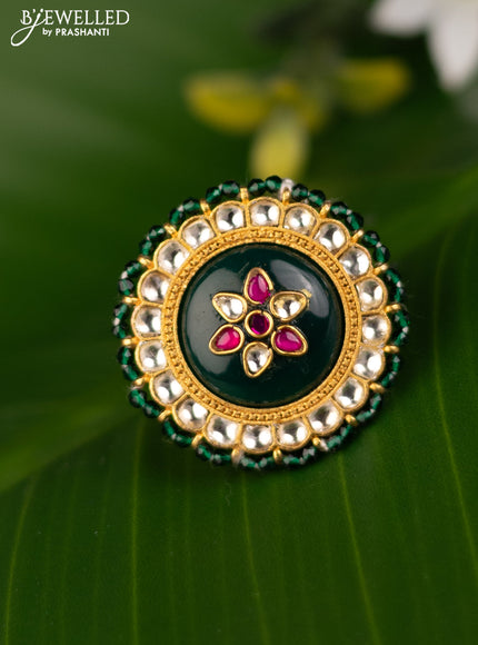 Antique ring with pachi kundan stones and green beads