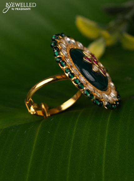 Antique ring with pachi kundan stones and green beads