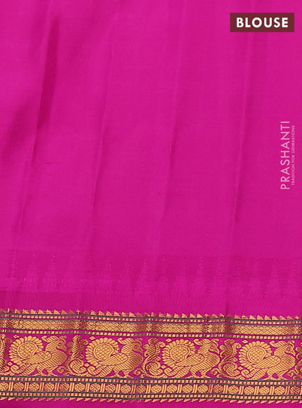 Pure gadwal silk saree blue and pink with zari woven buttas and temple design zari woven border