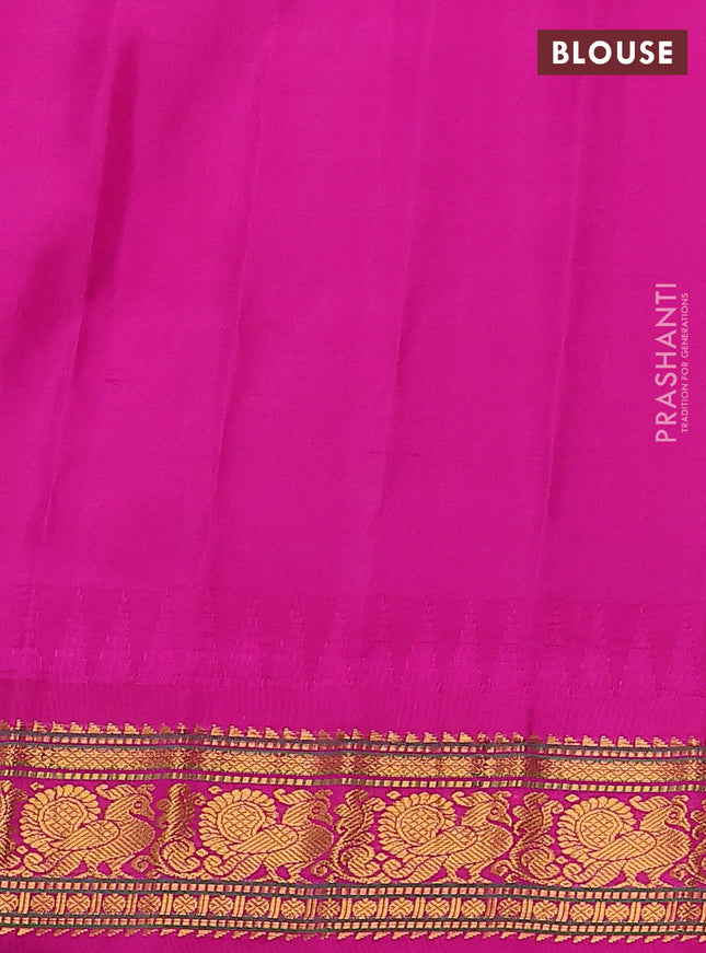Pure gadwal silk saree blue and pink with zari woven buttas and temple design zari woven border