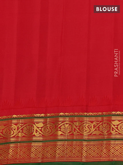 Pure gadwal silk saree teal green and red with allover zari checks & buttas and temple design zari woven border