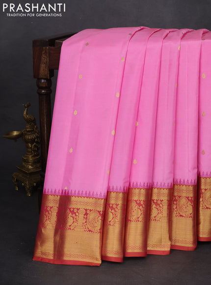 Pure gadwal silk saree light pink and dual shade of rustic pink with zari woven buttas and temple design zari woven border