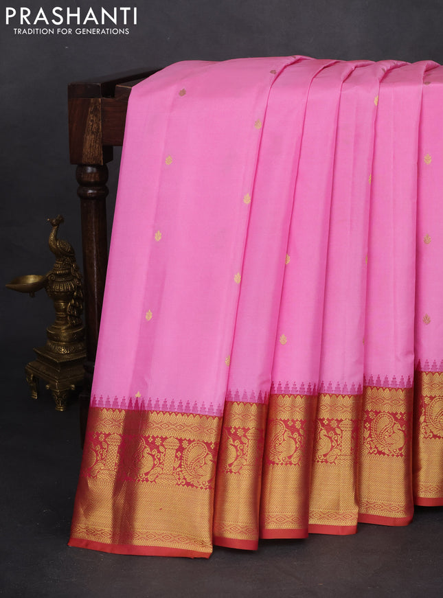 Pure gadwal silk saree light pink and dual shade of rustic pink with zari woven buttas and temple design zari woven border