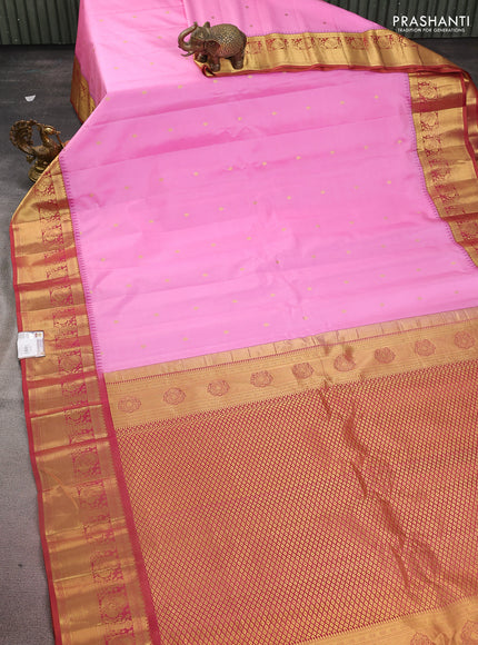 Pure gadwal silk saree light pink and dual shade of rustic pink with zari woven buttas and temple design zari woven border