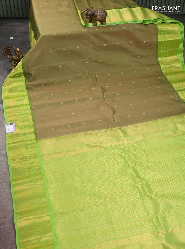 Pure gadwal silk saree dual shade of green and light green with zari woven buttas and temple design zari woven border