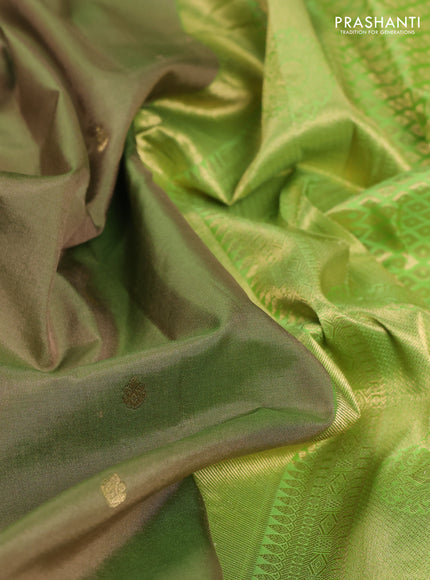 Pure gadwal silk saree dual shade of green and light green with zari woven buttas and temple design zari woven border