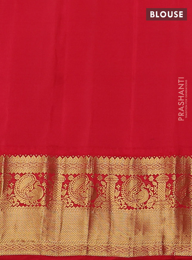 Pure gadwal silk saree blue and red with zari woven buttas and temple design zari woven border