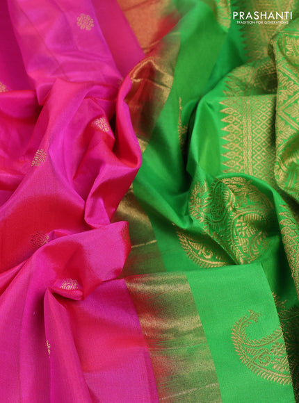 Pure gadwal silk saree pink and green with zari woven buttas and temple design zari woven border