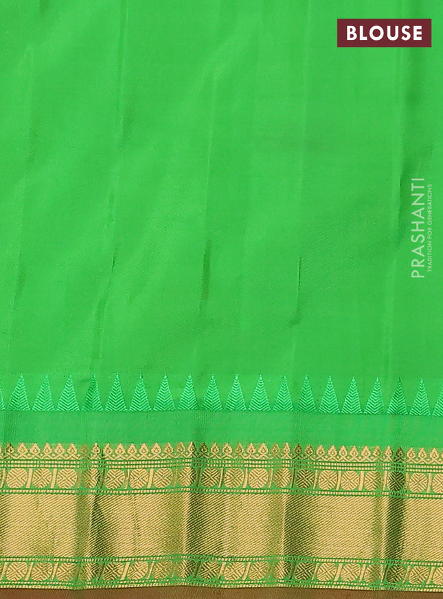 Pure gadwal silk saree pink and green with zari woven buttas and temple design zari woven border