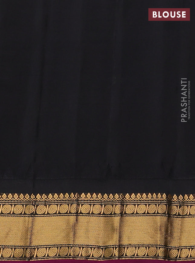 Pure gadwal silk saree light green and black with zari woven buttas and temple design zari woven border