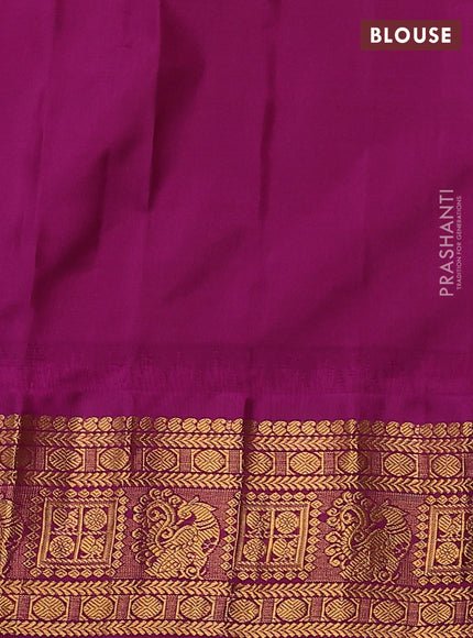 Pure gadwal silk saree cs blue and purple with zari woven buttas and temple design zari woven border