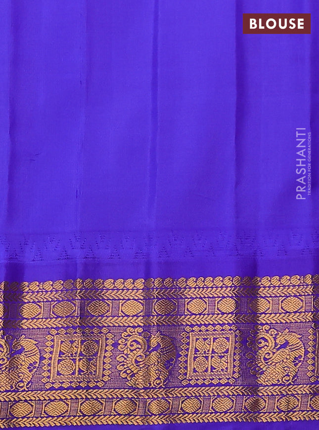 Pure gadwal silk saree light green and blue with zari woven buttas and temple design zari woven border