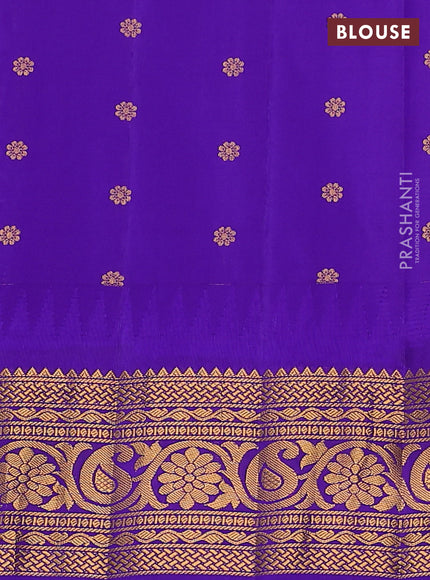 Pure gadwal silk saree cream and blue with silver & gold zari woven buttas and temple design zari woven border