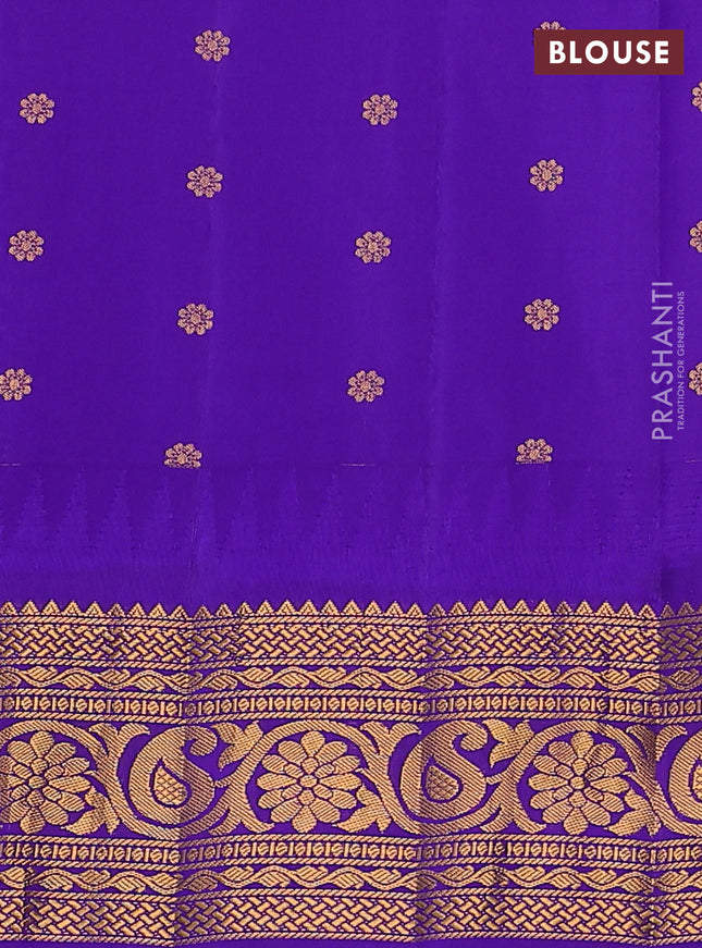 Pure gadwal silk saree cream and blue with silver & gold zari woven buttas and temple design zari woven border