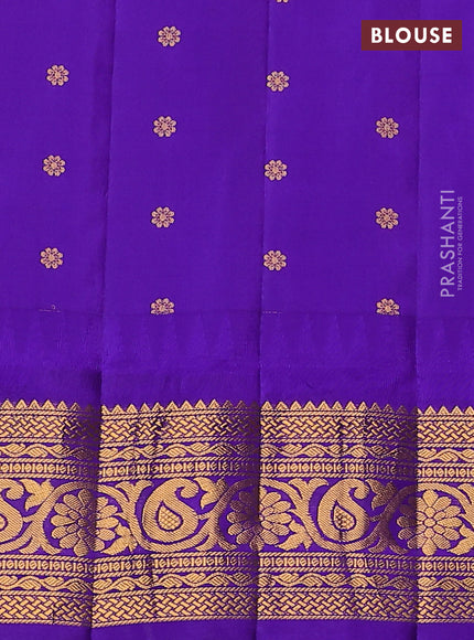 Pure gadwal silk saree lime green and blue with silver & gold zari woven buttas and temple design zari woven border