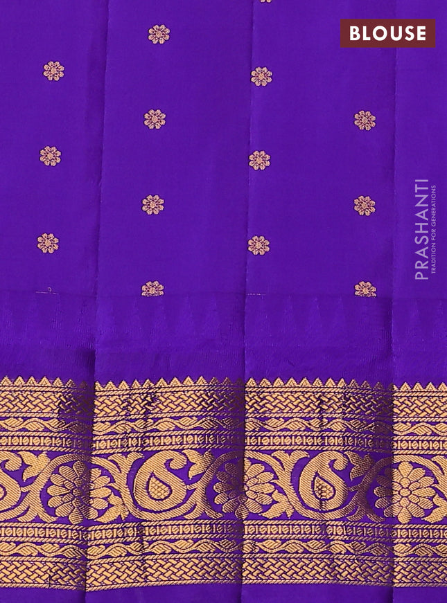 Pure gadwal silk saree lime green and blue with silver & gold zari woven buttas and temple design zari woven border
